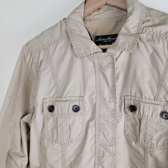 Eddie Bauer Womens Utility Jacket size L Beige Four Pockets Cotton Nylon - Picture 3 of 8